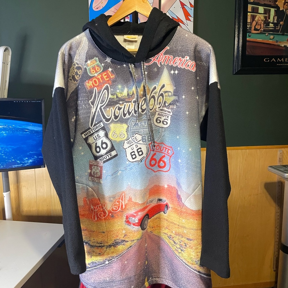 Route 66 Graphic Hoodie Jacket - Desert Road Scene terry hoodie shirt mens XXL